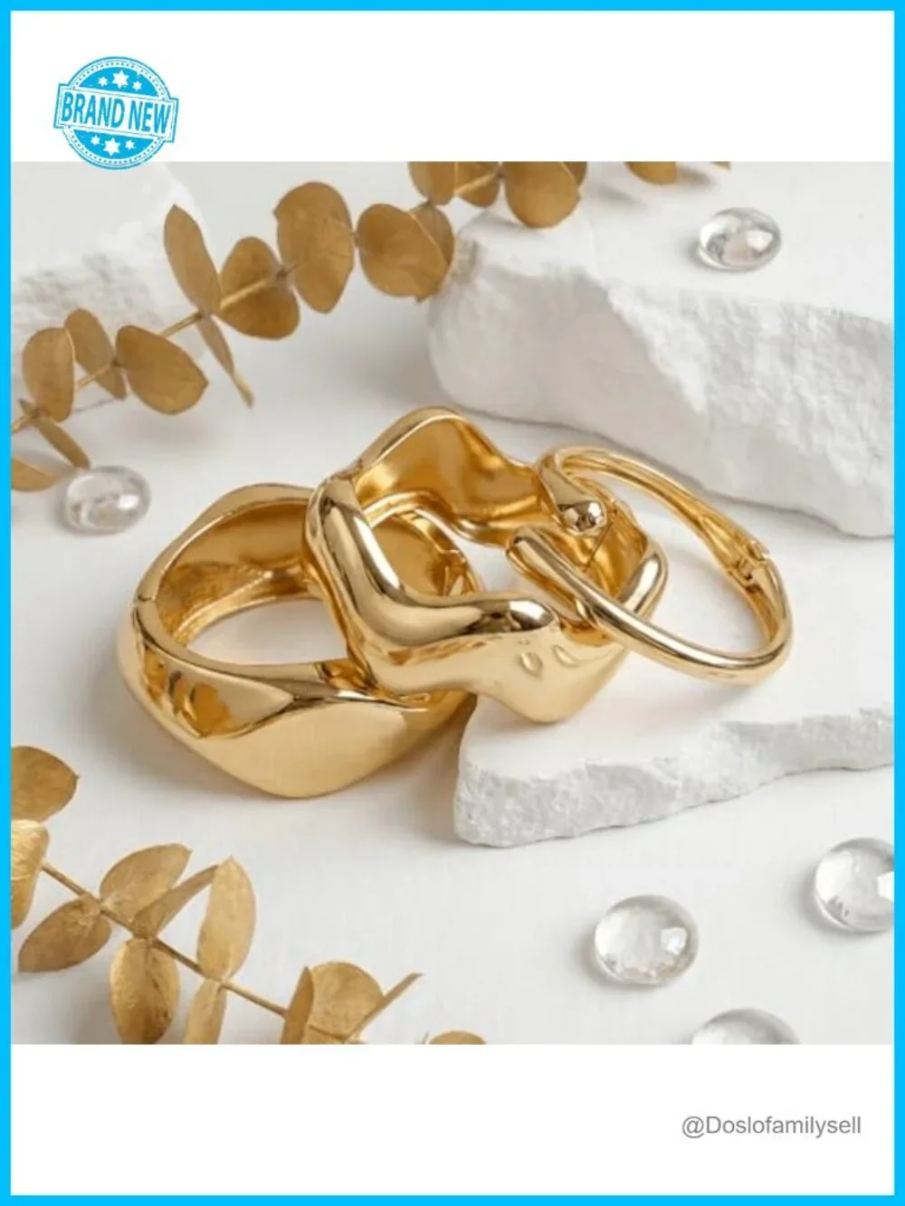 3Pcs Chunky Gold Bangle Bracelets Set 14K Gold Plated Stackable Cuff Bangles